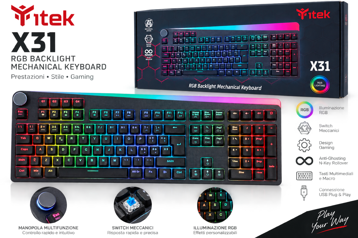 Tastiera gaming meccanica iTek X31 RGB con switch OUTEMU Blue