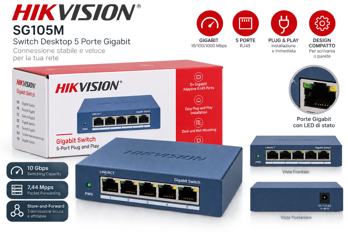 Hikvision SG105M switch Gigabit 5 porte RJ45