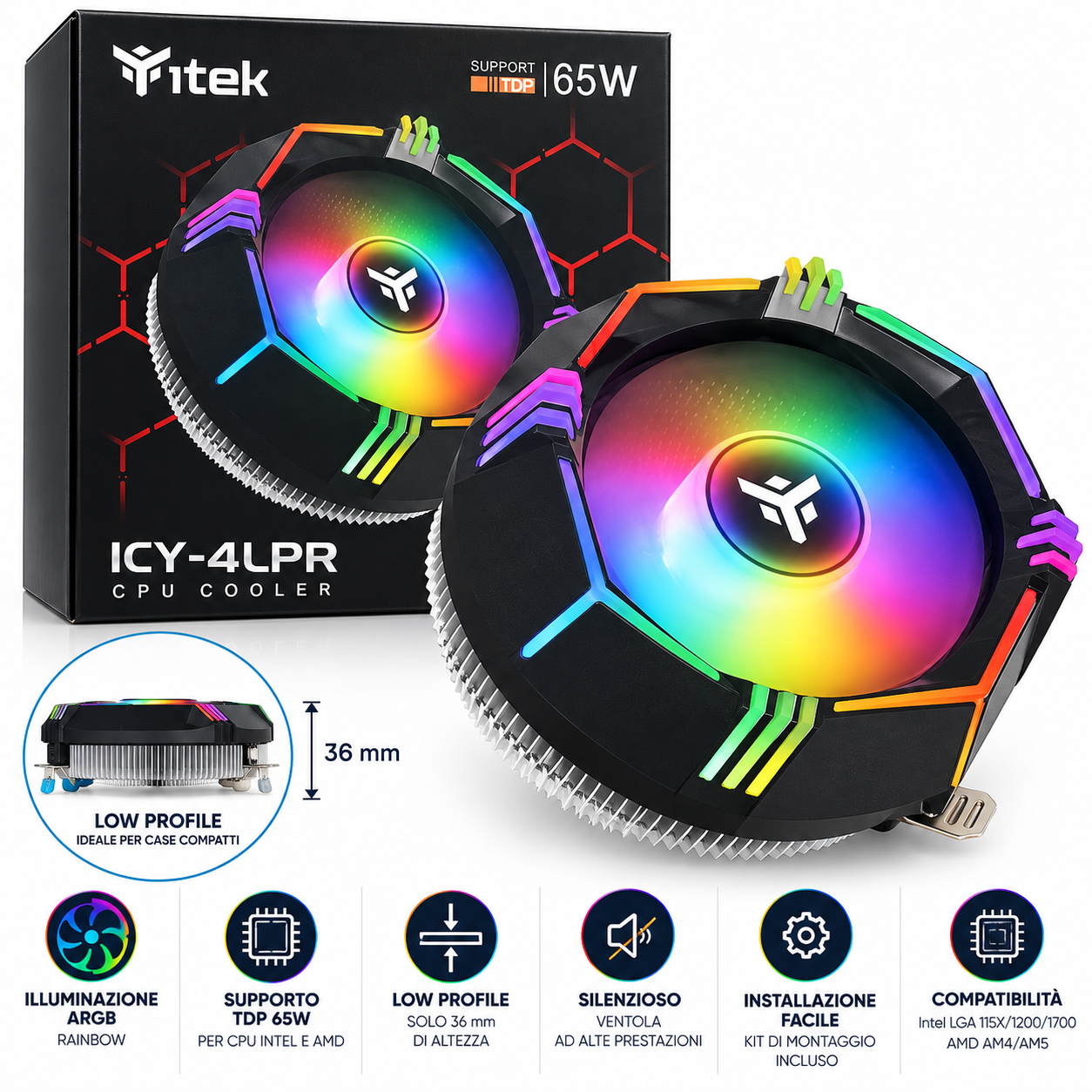 iTek ICY-4LPR dissipatore CPU Low Profile RGB 65W
