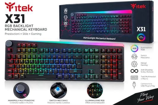 Tastiera gaming meccanica iTek X31 RGB con switch OUTEMU Blue