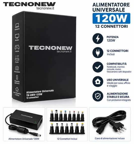 Teconew TN-UNIV-120W alimentatore universale 120W con 12 connettori