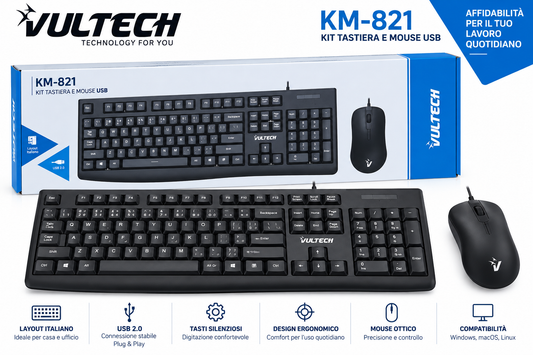 Vultech KM-821 kit tastiera e mouse USB layout italiano